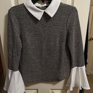 SHEIN Grey and White Colorblock Blouse. Size Small.